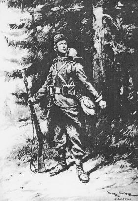 soldaat voor naaldboom